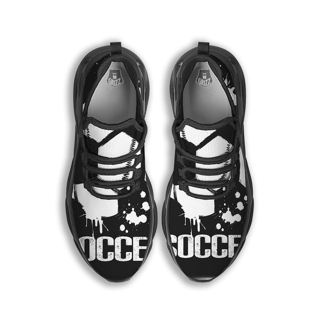Soccer Ball White And Black Print Black Running Shoes-grizzshop