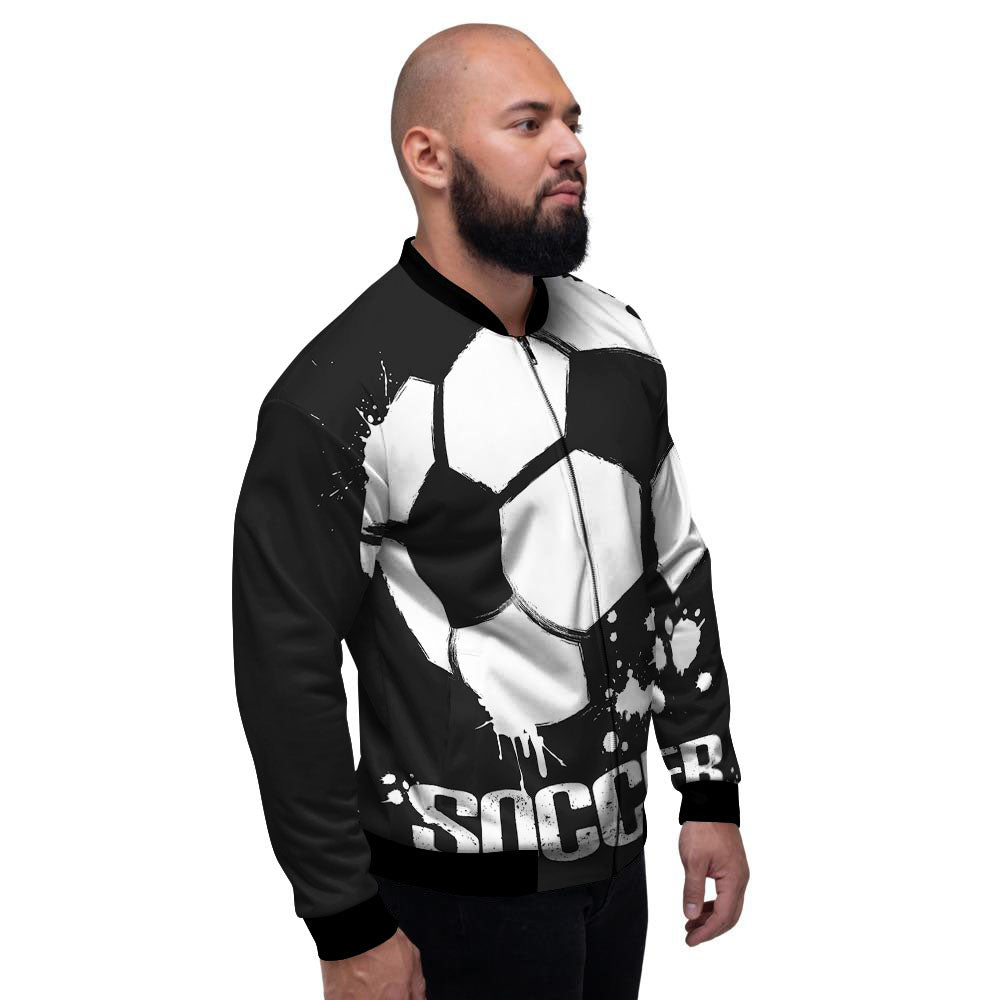 Soccer Ball White And Black Print Men's Bomber Jacket-grizzshop