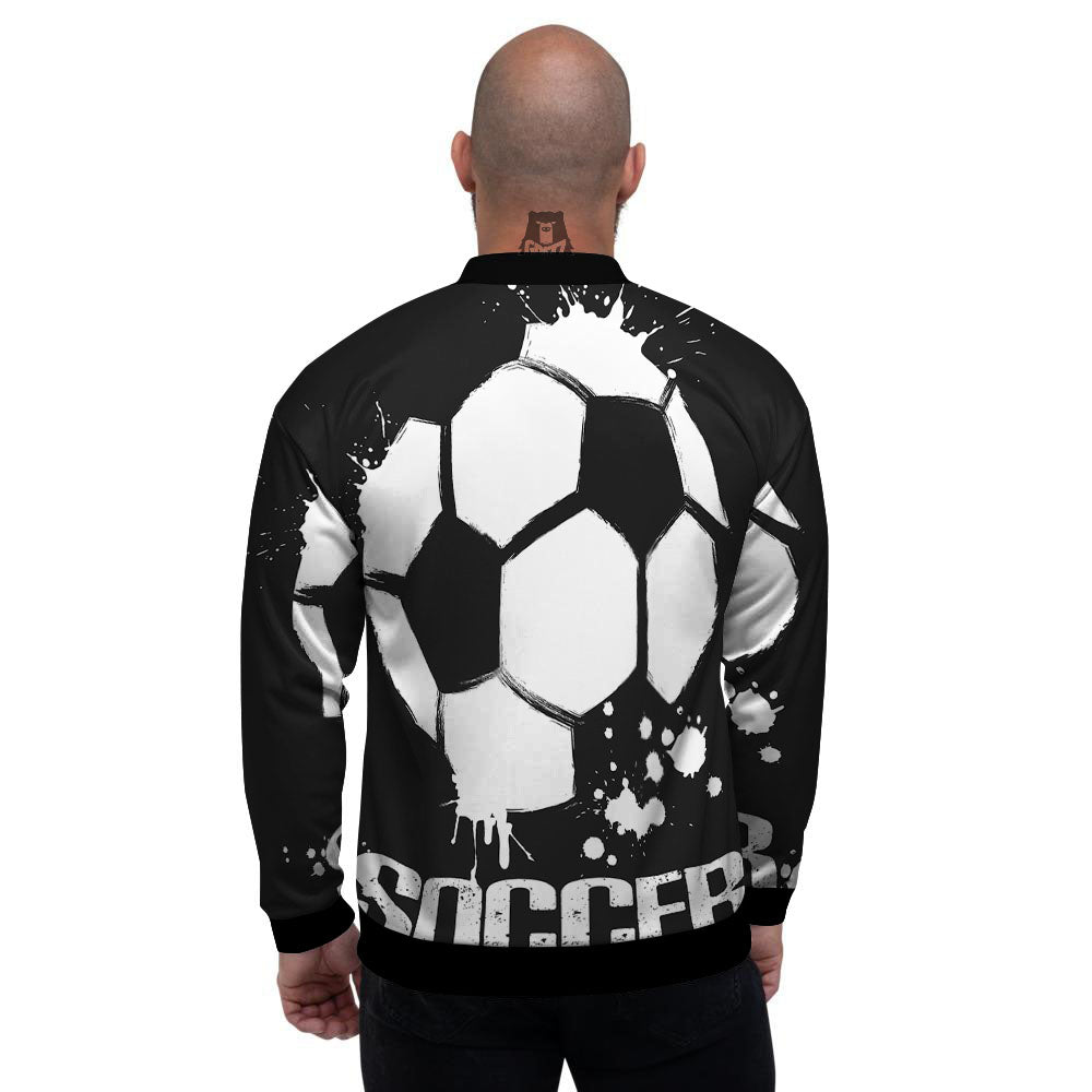 Soccer Ball White And Black Print Men's Bomber Jacket-grizzshop