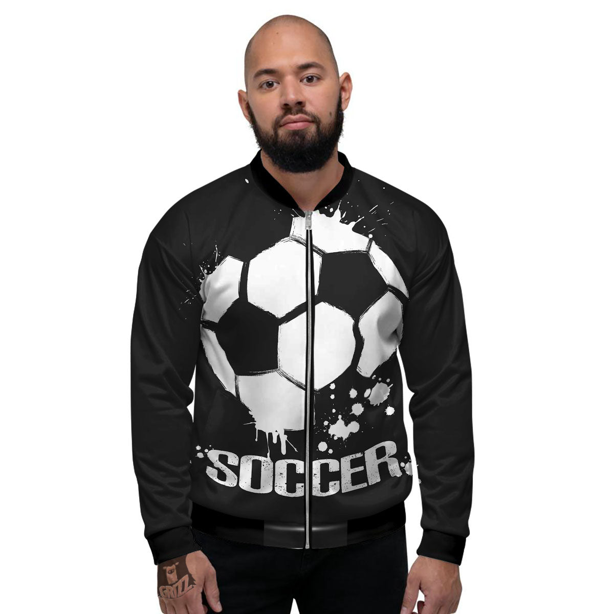 Soccer Ball White And Black Print Men's Bomber Jacket-grizzshop