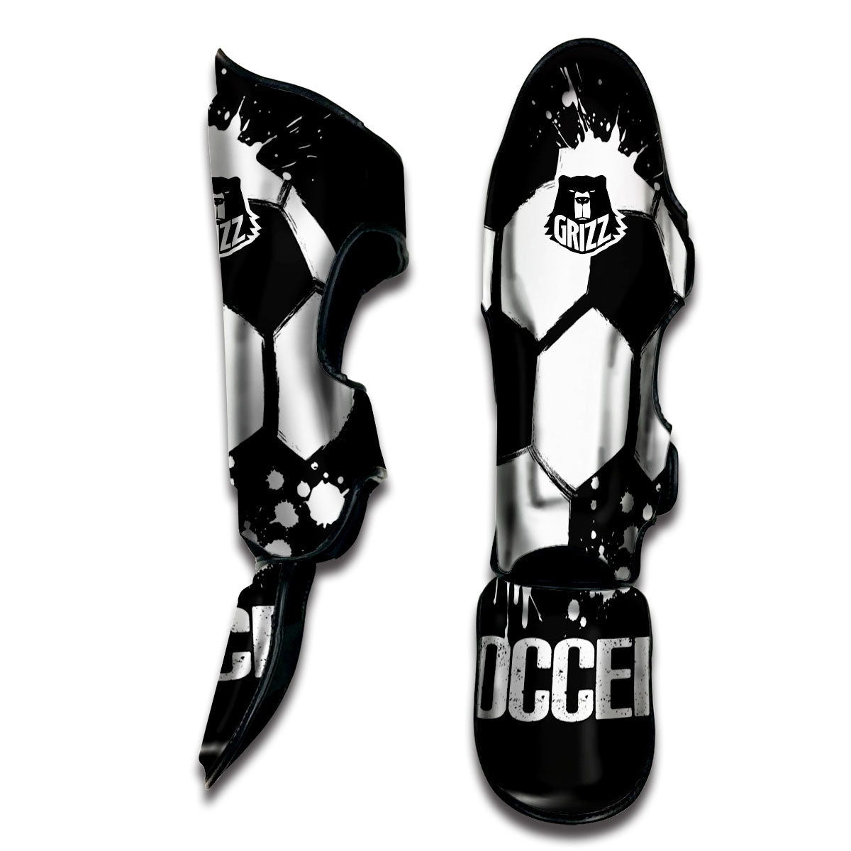 Soccer Ball White And Black Print Muay Thai Shin Guards-grizzshop