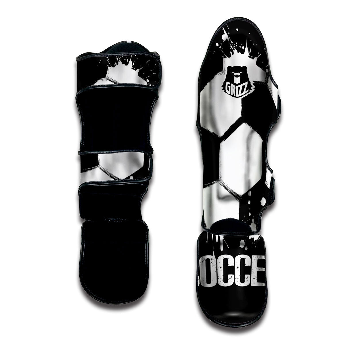 Soccer Ball White And Black Print Muay Thai Shin Guards-grizzshop