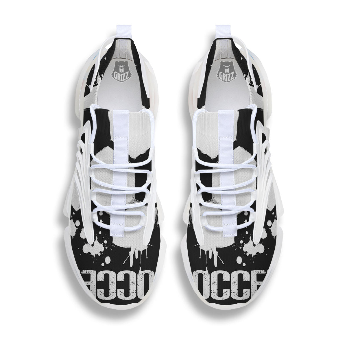 Soccer Ball White And Black Print White Gym Shoes-grizzshop