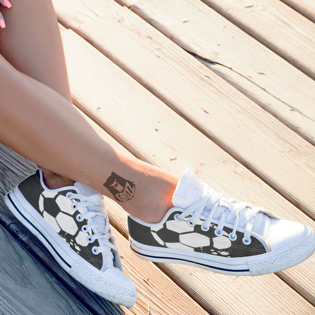 Soccer Ball White And Black Print White Low Top Shoes-grizzshop