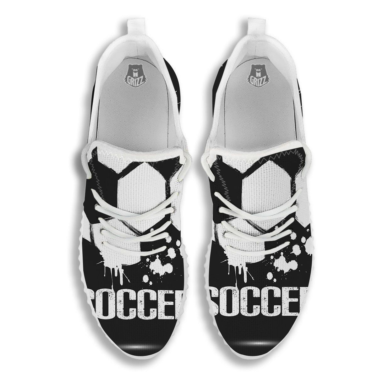 Soccer Ball White And Black Print White Walking Shoes-grizzshop