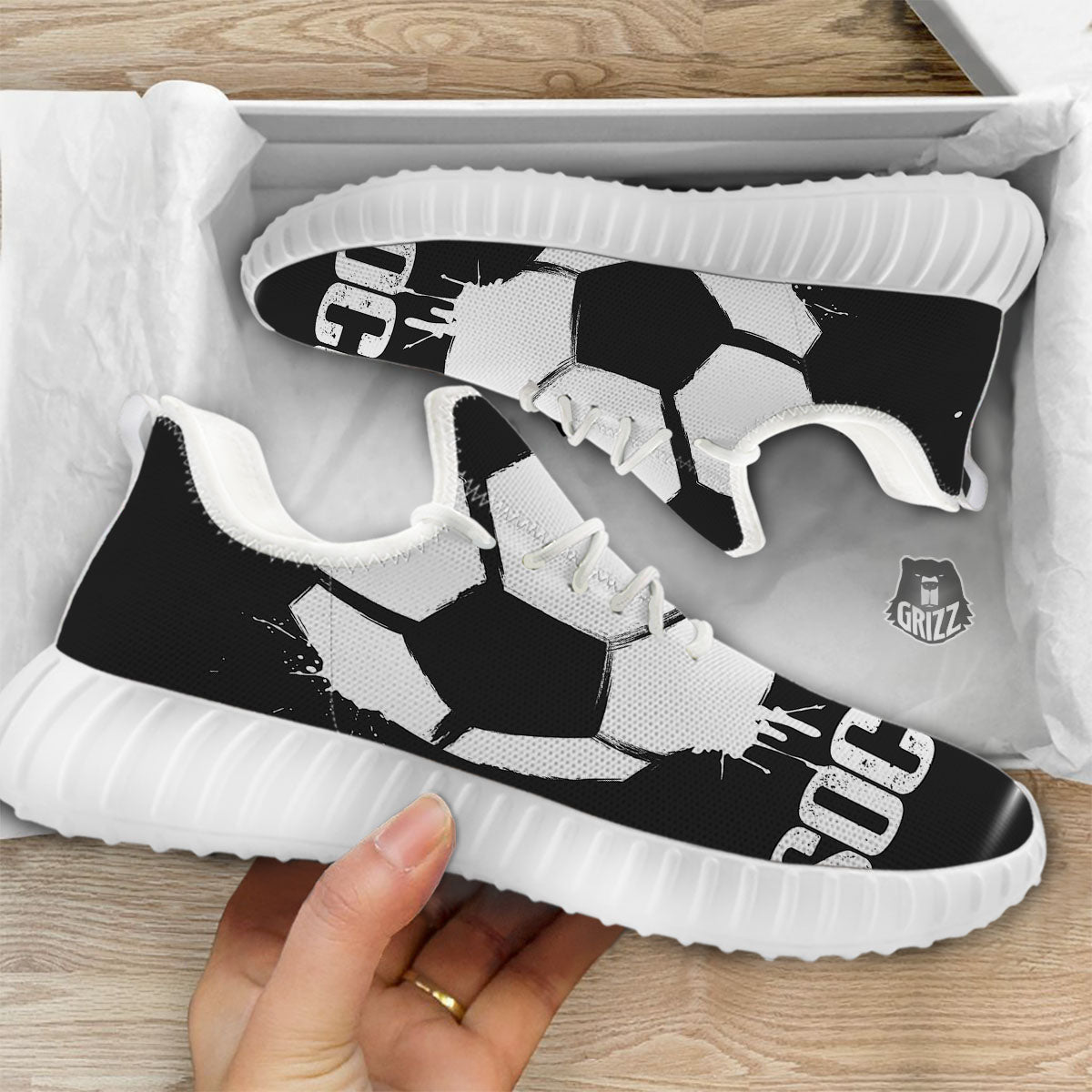 Soccer Ball White And Black Print White Walking Shoes-grizzshop