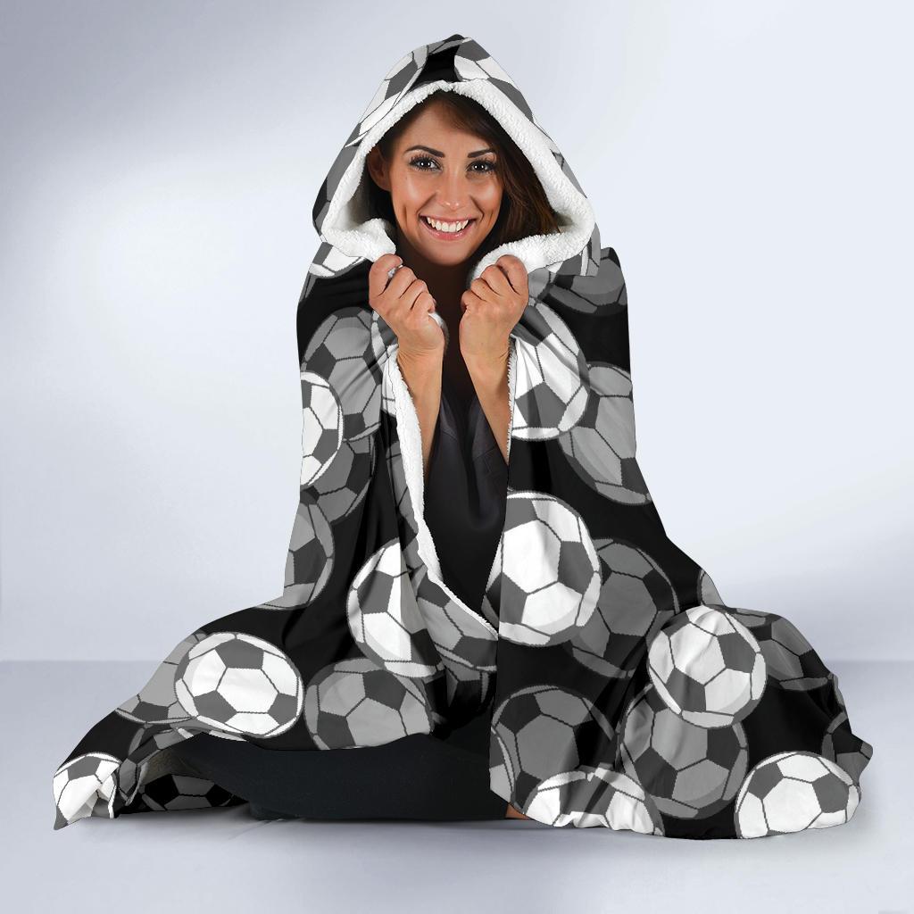 Soccer Pattern Print Hooded Blanket-grizzshop