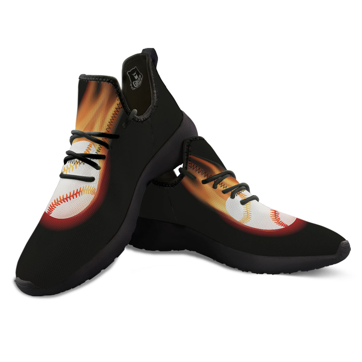 Softball Fireball Print Black Athletic Shoes-grizzshop