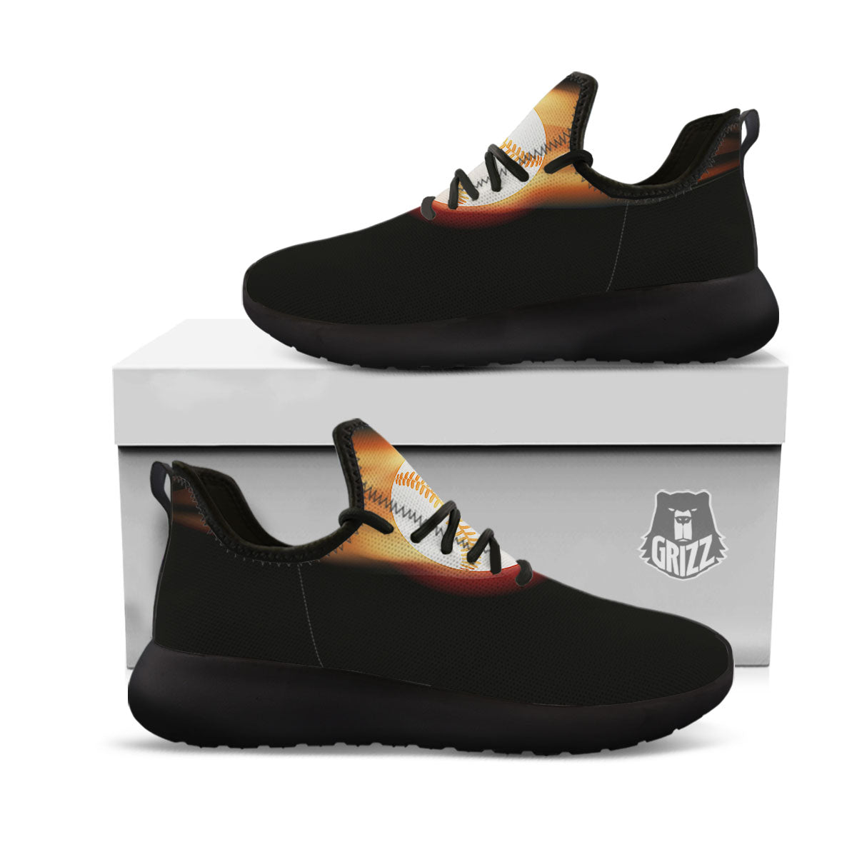Softball Fireball Print Black Athletic Shoes-grizzshop
