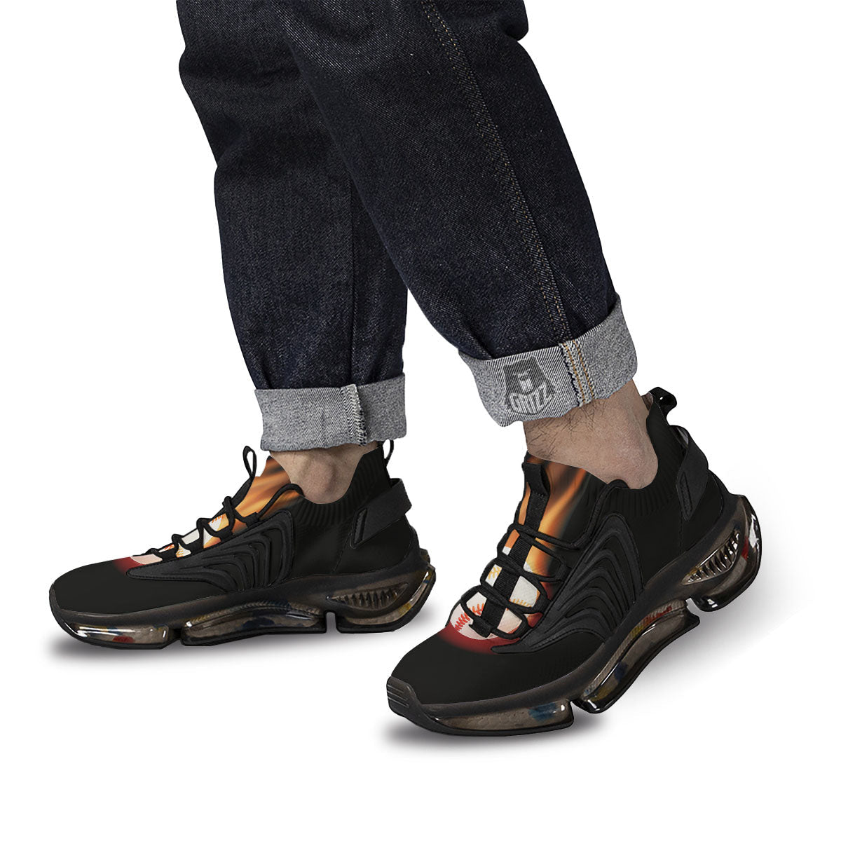 Softball Fireball Print Black Gym Shoes-grizzshop