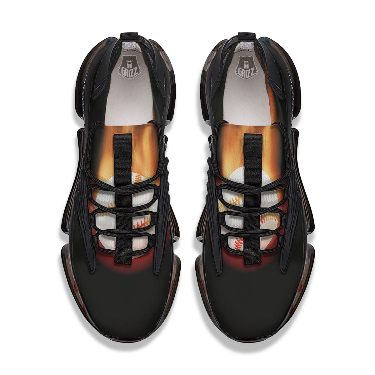 Softball Fireball Print Black Gym Shoes-grizzshop