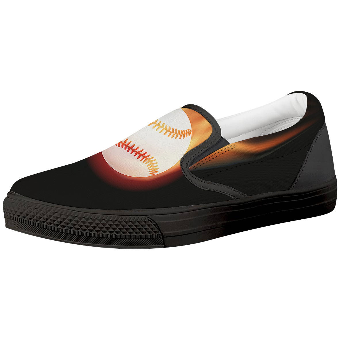 Softball Fireball Print Black Slip On Shoes-grizzshop