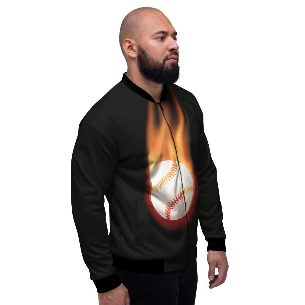 Softball Fireball Print Men's Bomber Jacket-grizzshop
