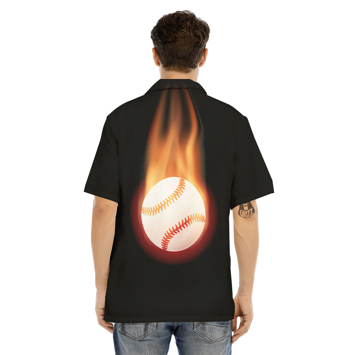 Softball Fireball Print Men's Hawaiian Shirt-grizzshop