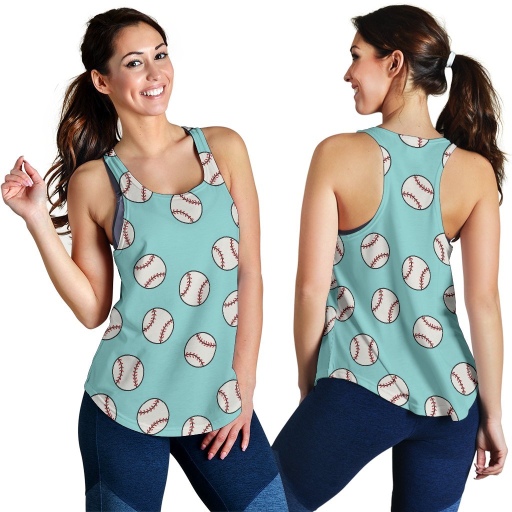 Softball Pattern Print Women's Racerback Tank Tops-grizzshop