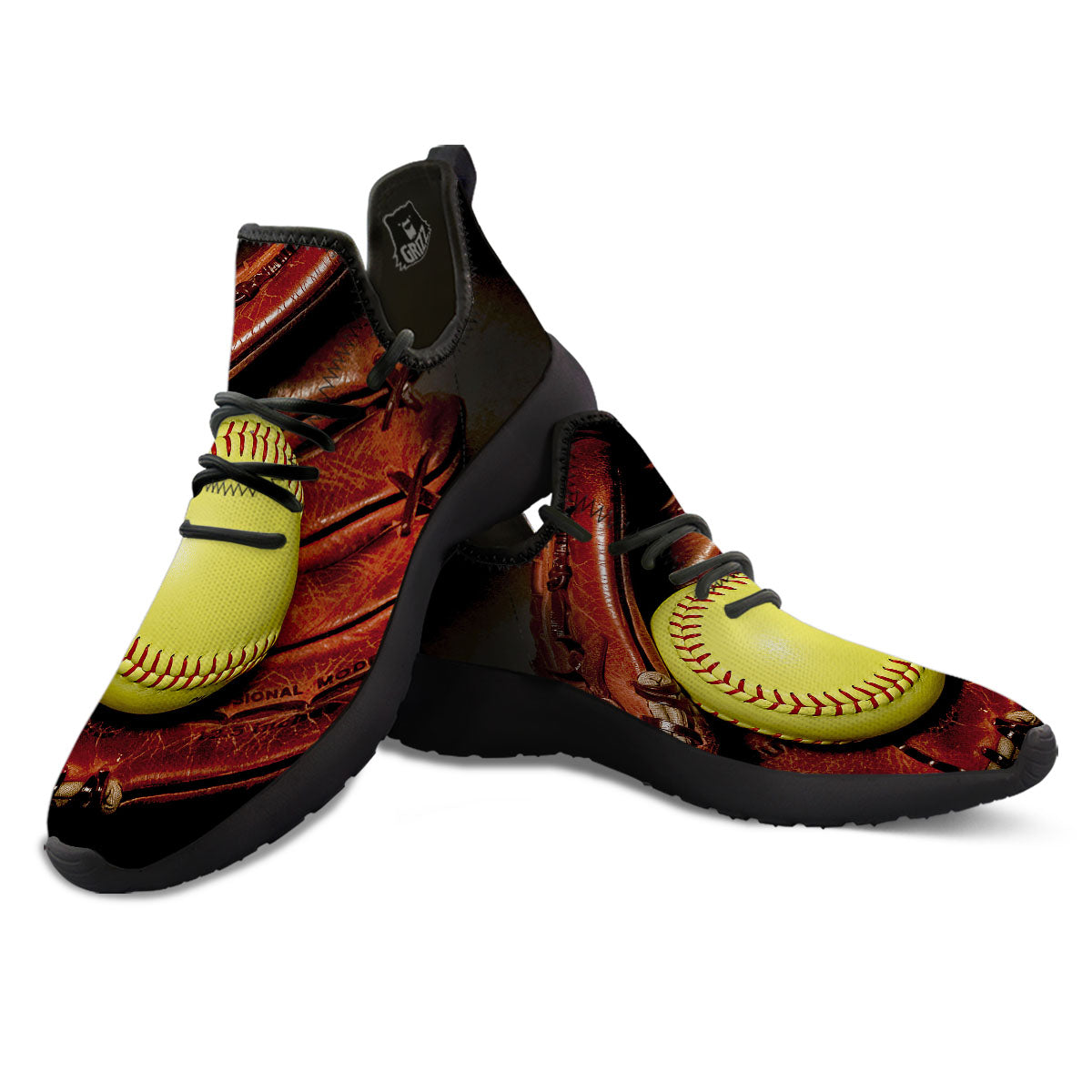 Softball Yellow Print Black Athletic Shoes-grizzshop