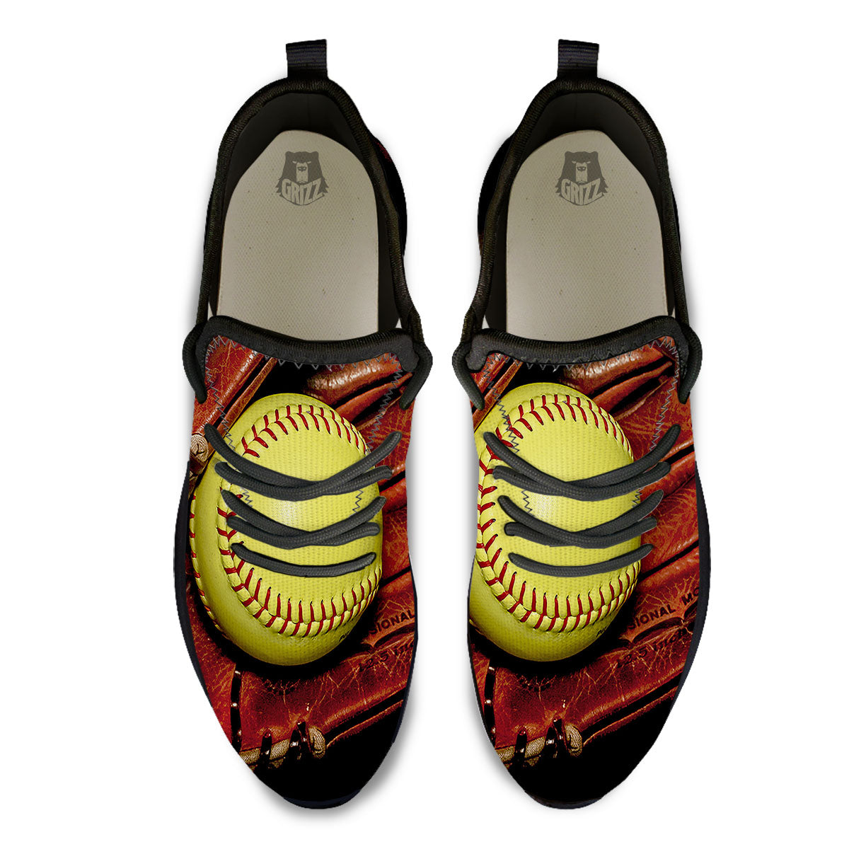 Softball Yellow Print Black Athletic Shoes-grizzshop