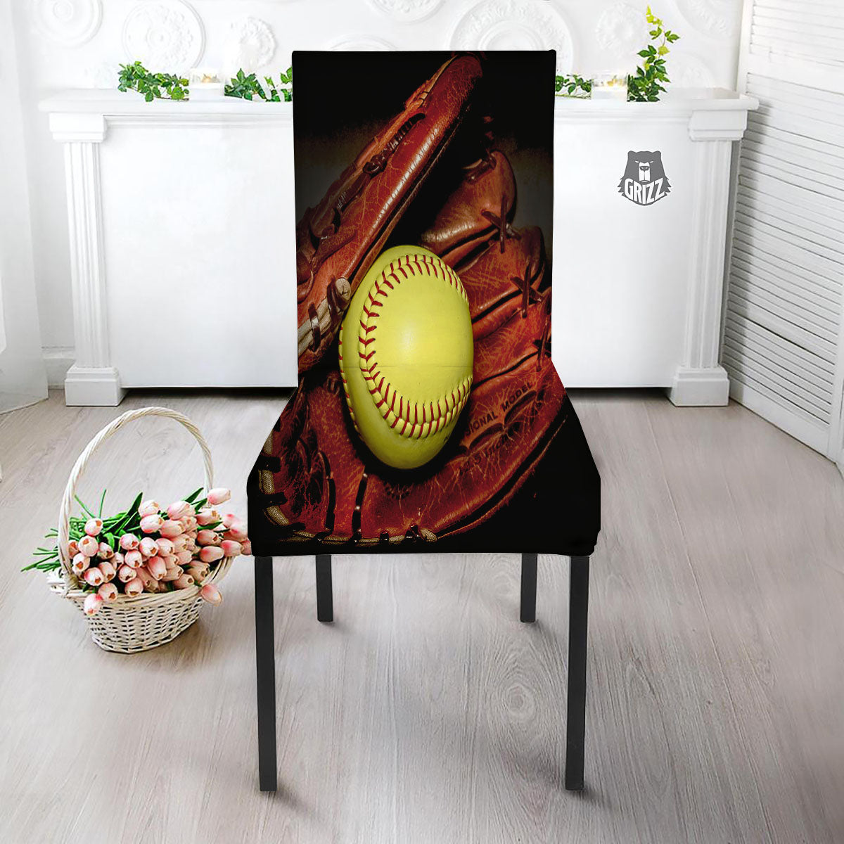 Softball Yellow Print Dining Chair Slipcover-grizzshop