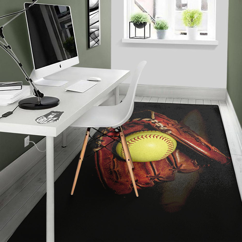 Softball Yellow Print Floor Mat-grizzshop