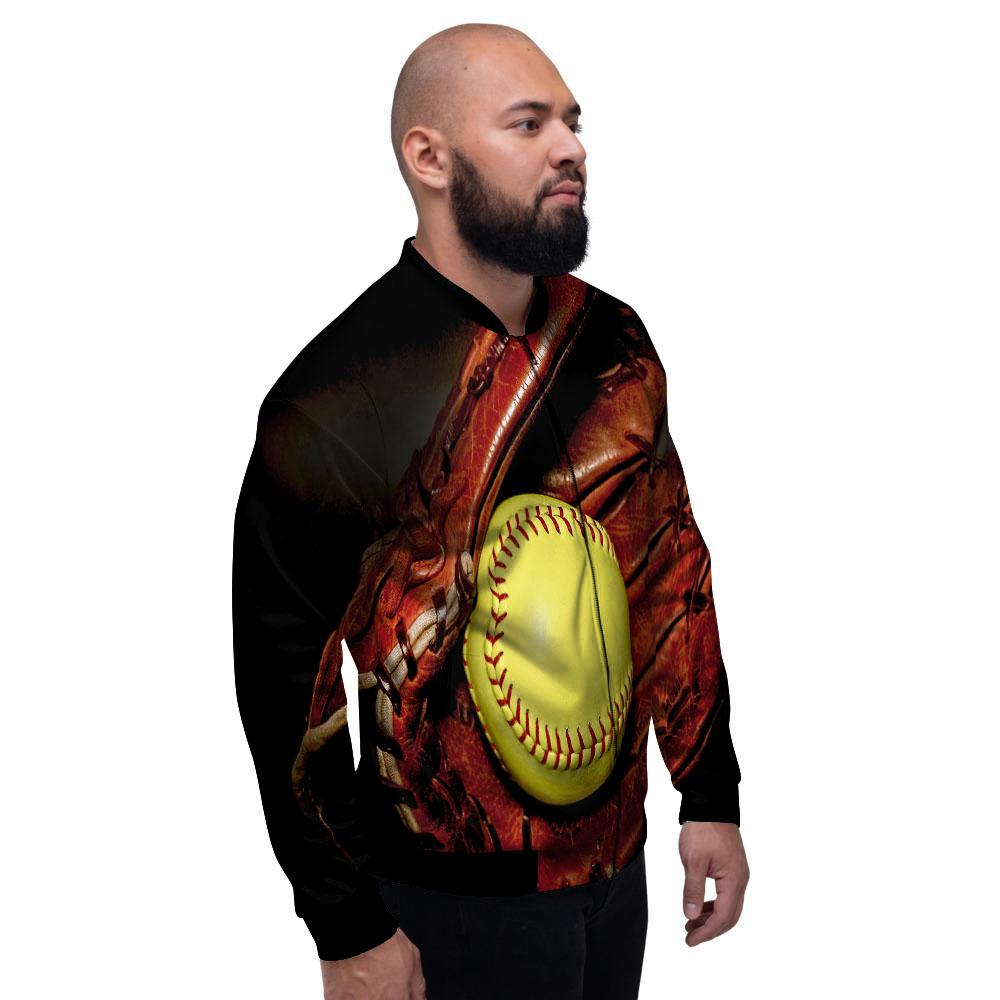Softball Yellow Print Men's Bomber Jacket-grizzshop