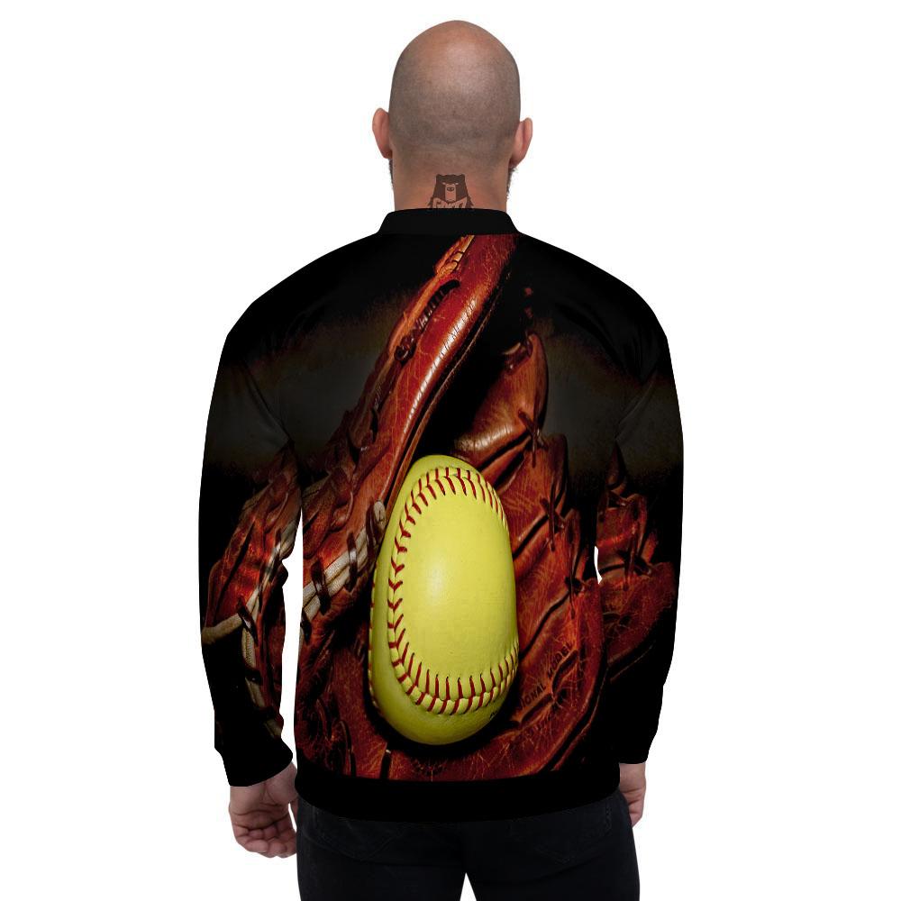 Softball Yellow Print Men's Bomber Jacket-grizzshop