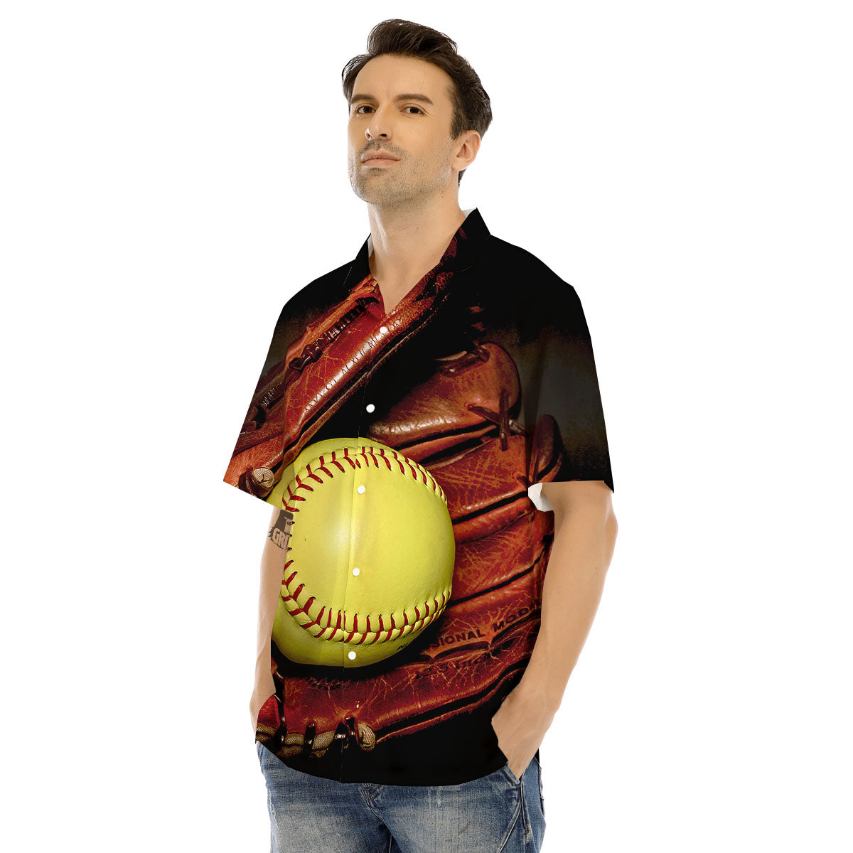 Softball Yellow Print Men's Hawaiian Shirt-grizzshop