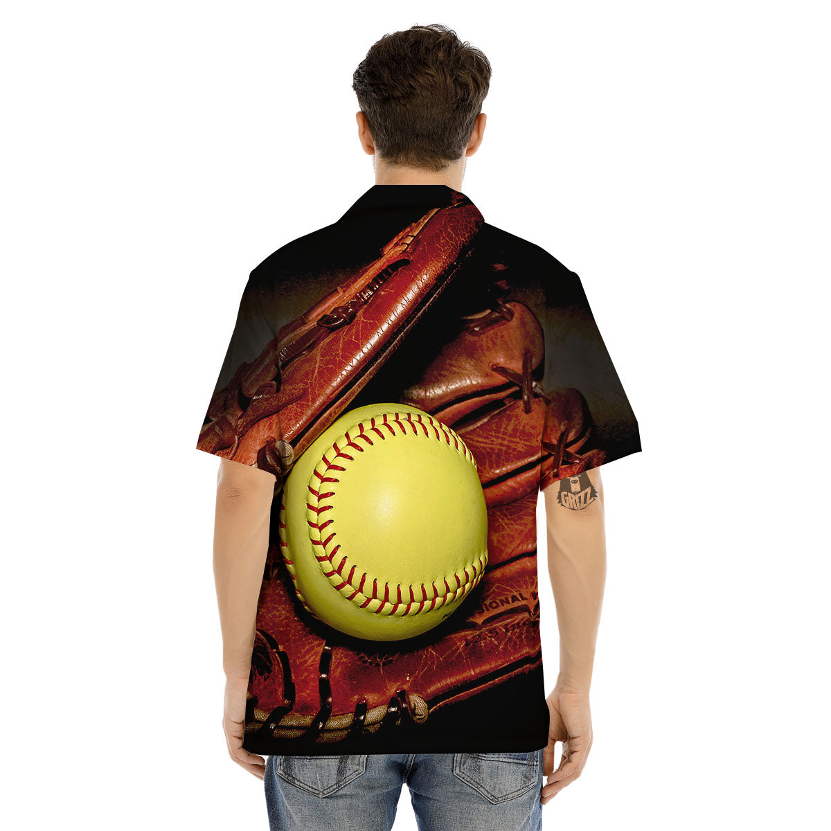 Softball Yellow Print Men's Hawaiian Shirt-grizzshop