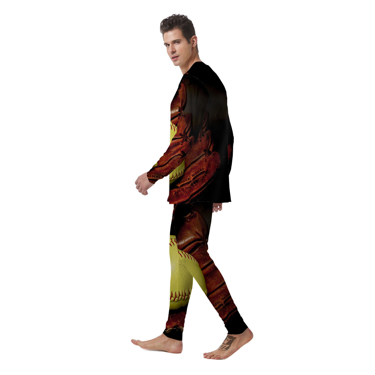 Softball Yellow Print Men's Pajamas-grizzshop