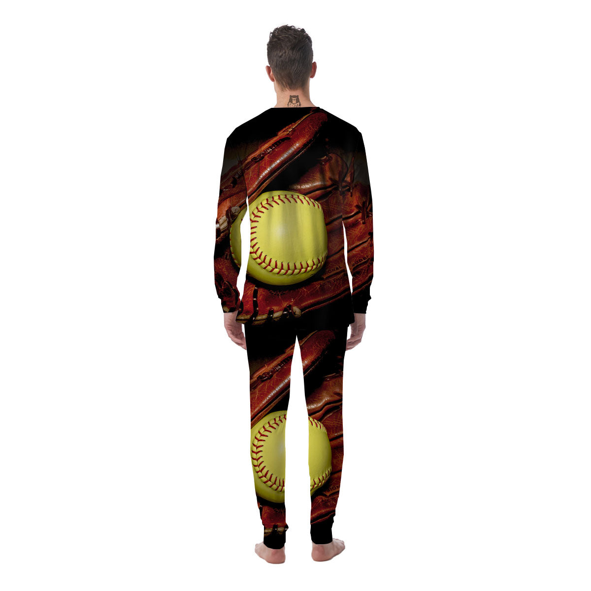 Softball Yellow Print Men's Pajamas-grizzshop
