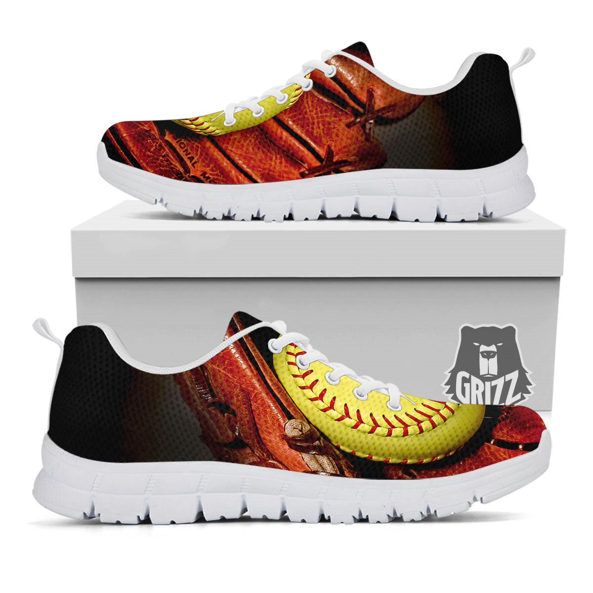 Softball Yellow Print White Sneaker-grizzshop