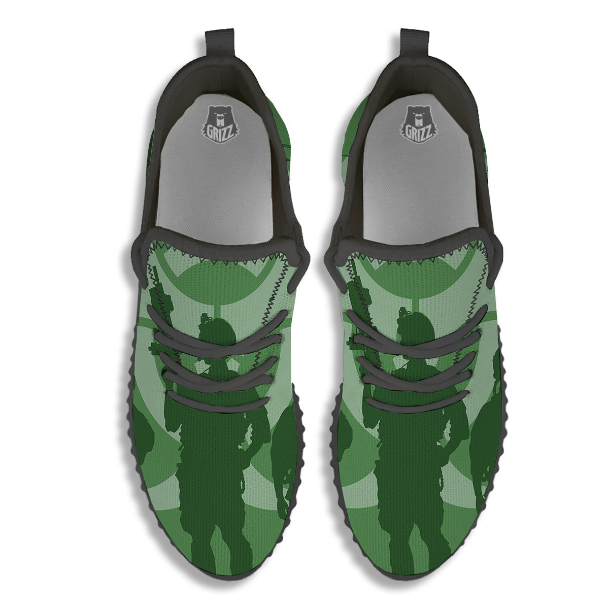 Soldiers And Biohazard Print Black Walking Shoes-grizzshop