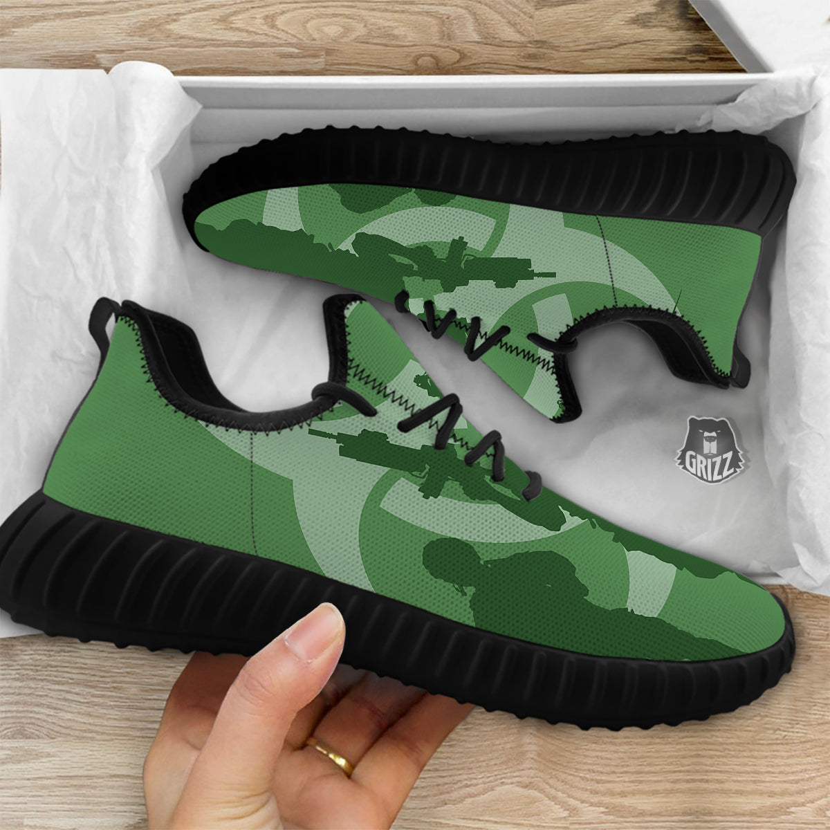 Soldiers And Biohazard Print Black Walking Shoes-grizzshop