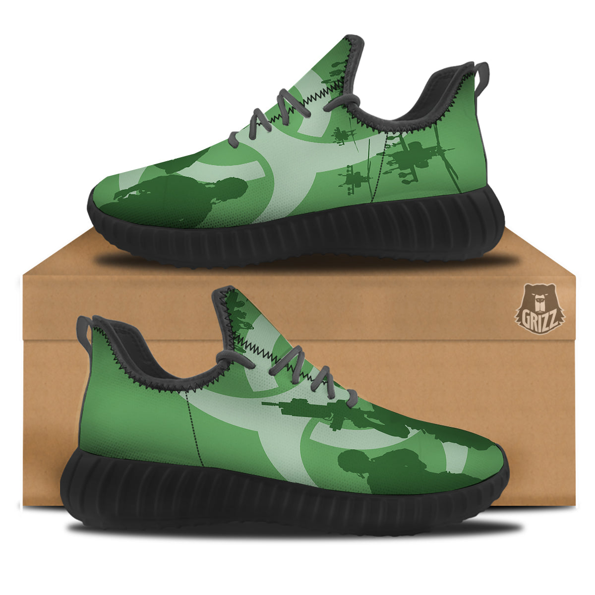 Soldiers And Biohazard Print Black Walking Shoes-grizzshop
