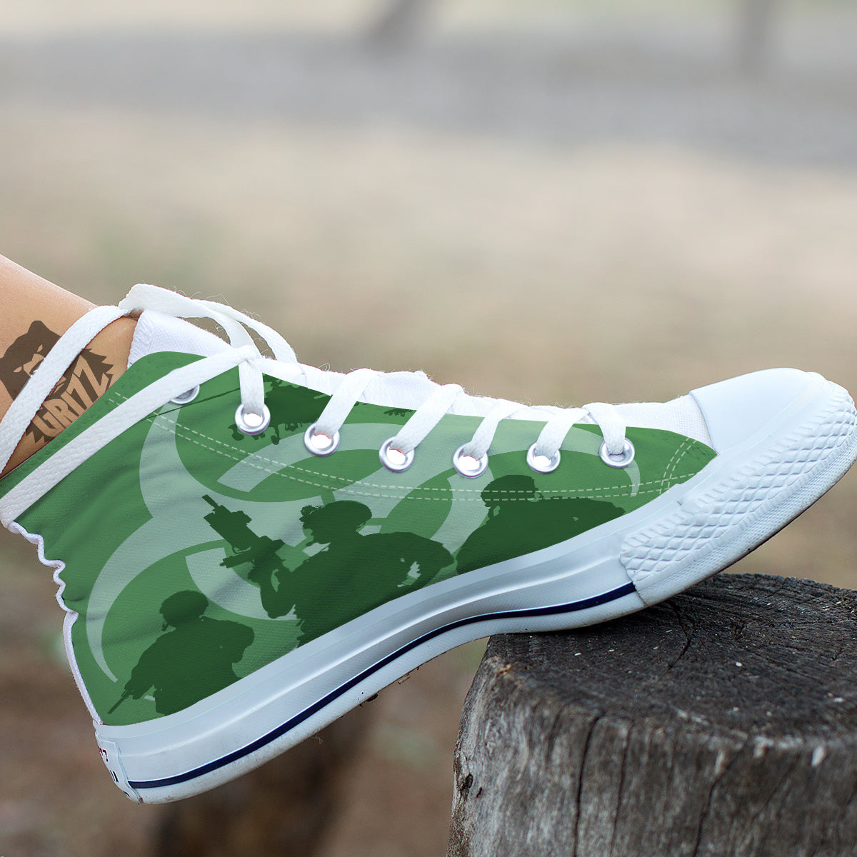 Soldiers And Biohazard Print White High Top Shoes-grizzshop