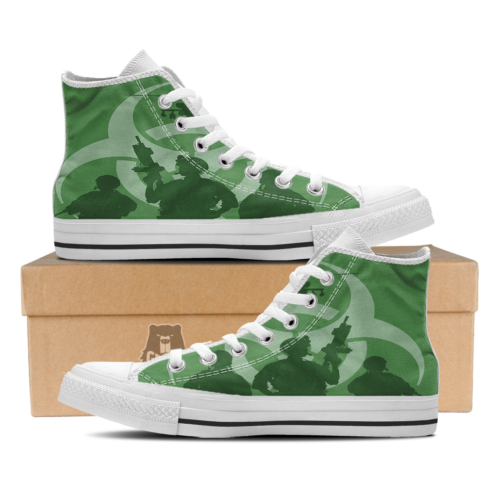 Soldiers And Biohazard Print White High Top Shoes-grizzshop