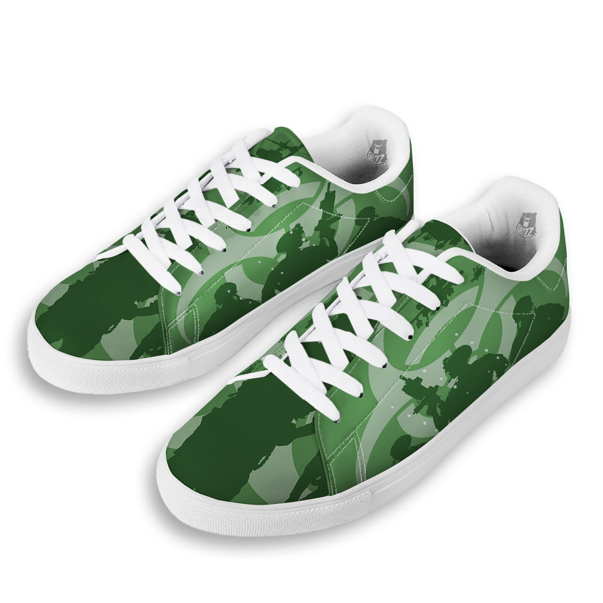 Soldiers And Biohazard Print White Low Top Sneakers-grizzshop