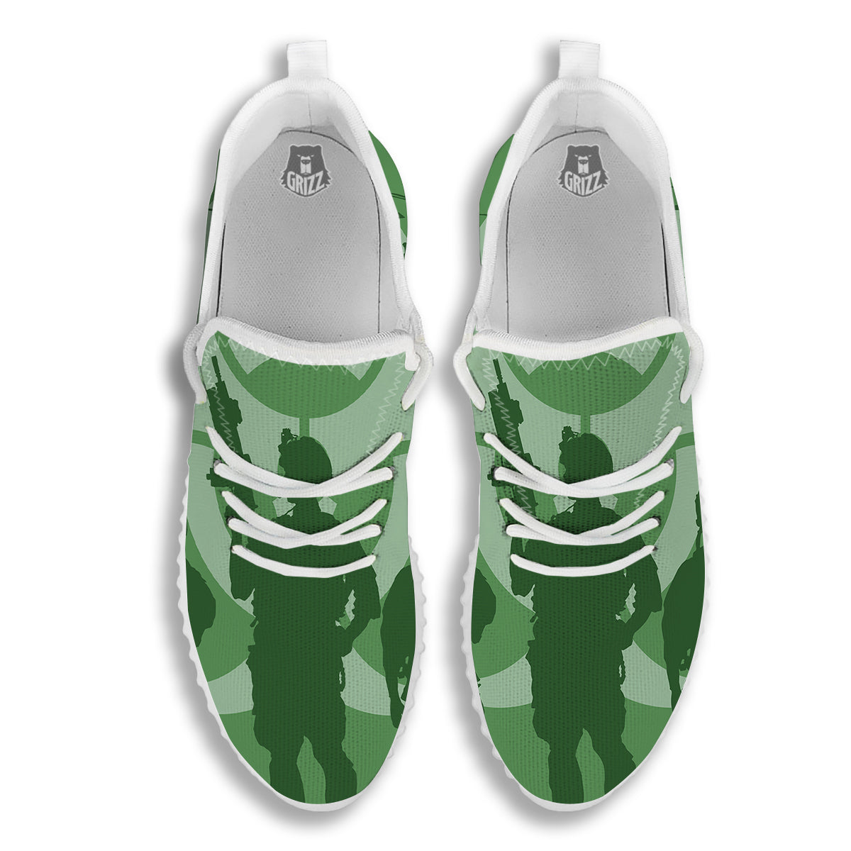 Soldiers And Biohazard Print White Walking Shoes-grizzshop