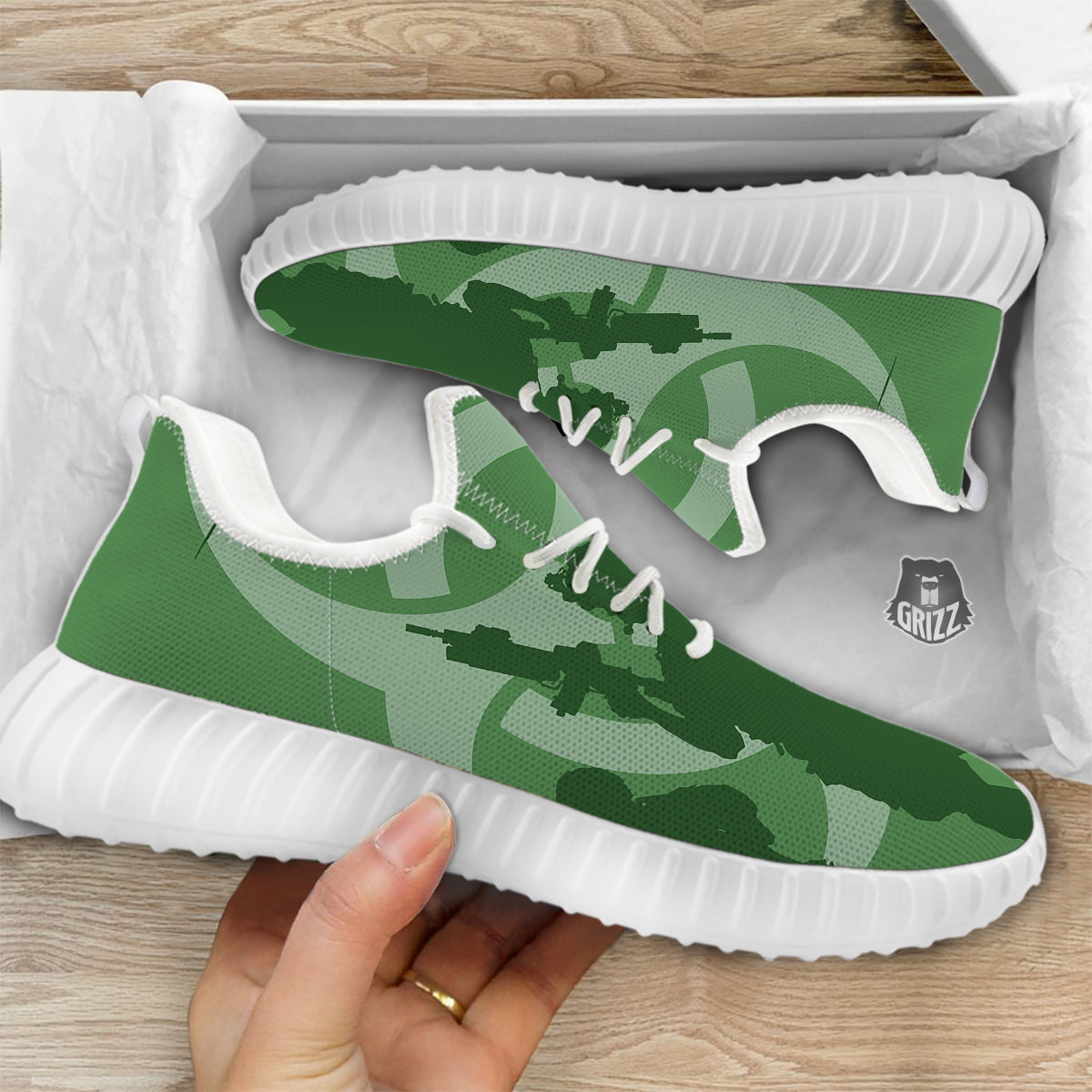 Soldiers And Biohazard Print White Walking Shoes-grizzshop