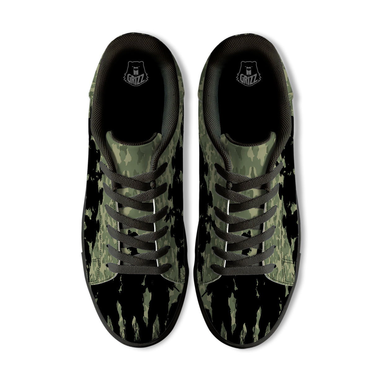 Soldiers And Camouflage Print Black Low Top Sneakers-grizzshop
