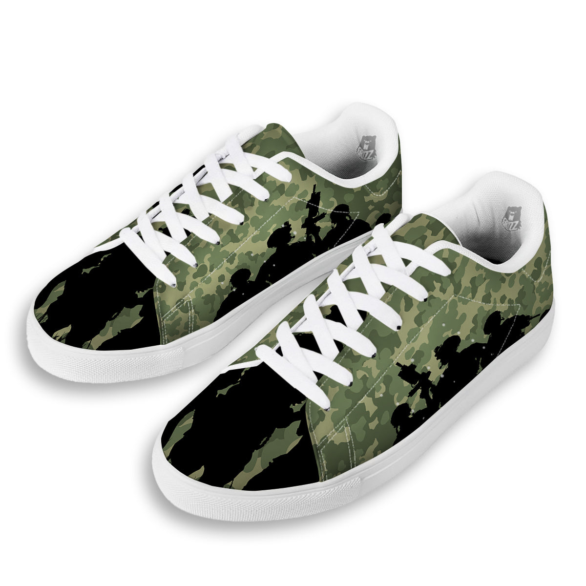 Soldiers And Camouflage Print White Low Top Sneakers-grizzshop