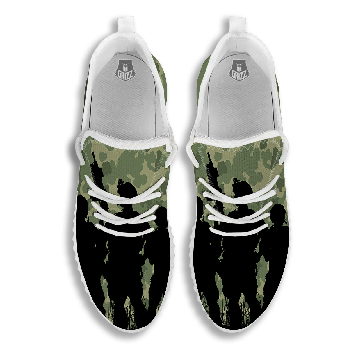 Soldiers And Camouflage Print White Walking Shoes-grizzshop