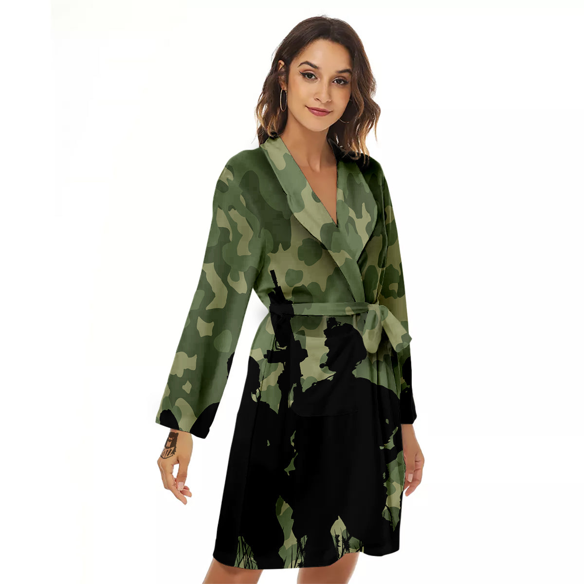 Soldiers And Camouflage Print Women's Robe-grizzshop