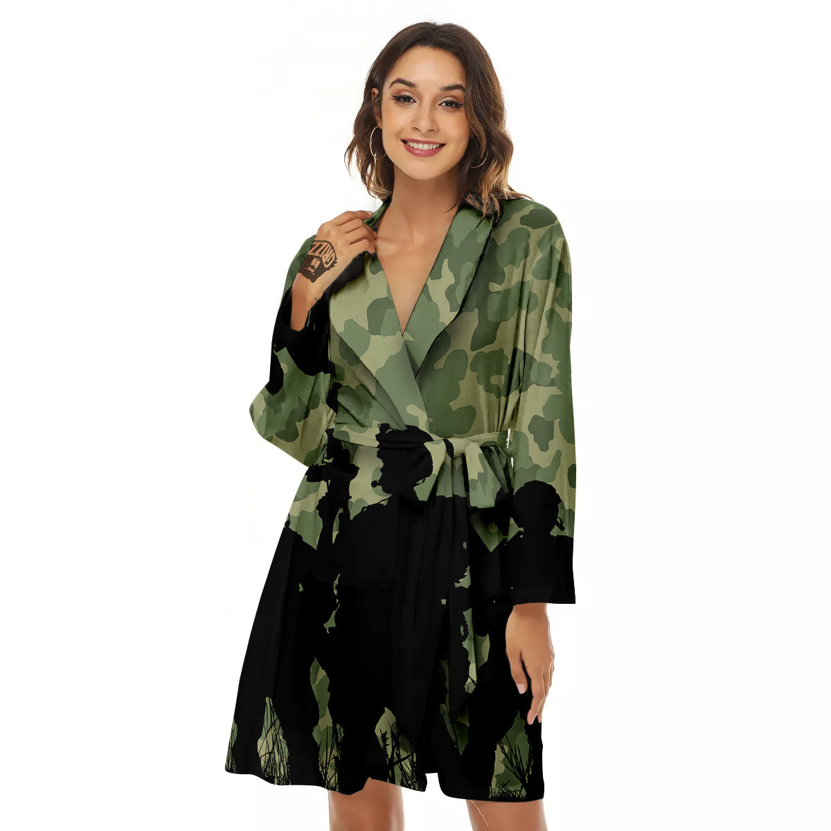 Soldiers And Camouflage Print Women's Robe-grizzshop