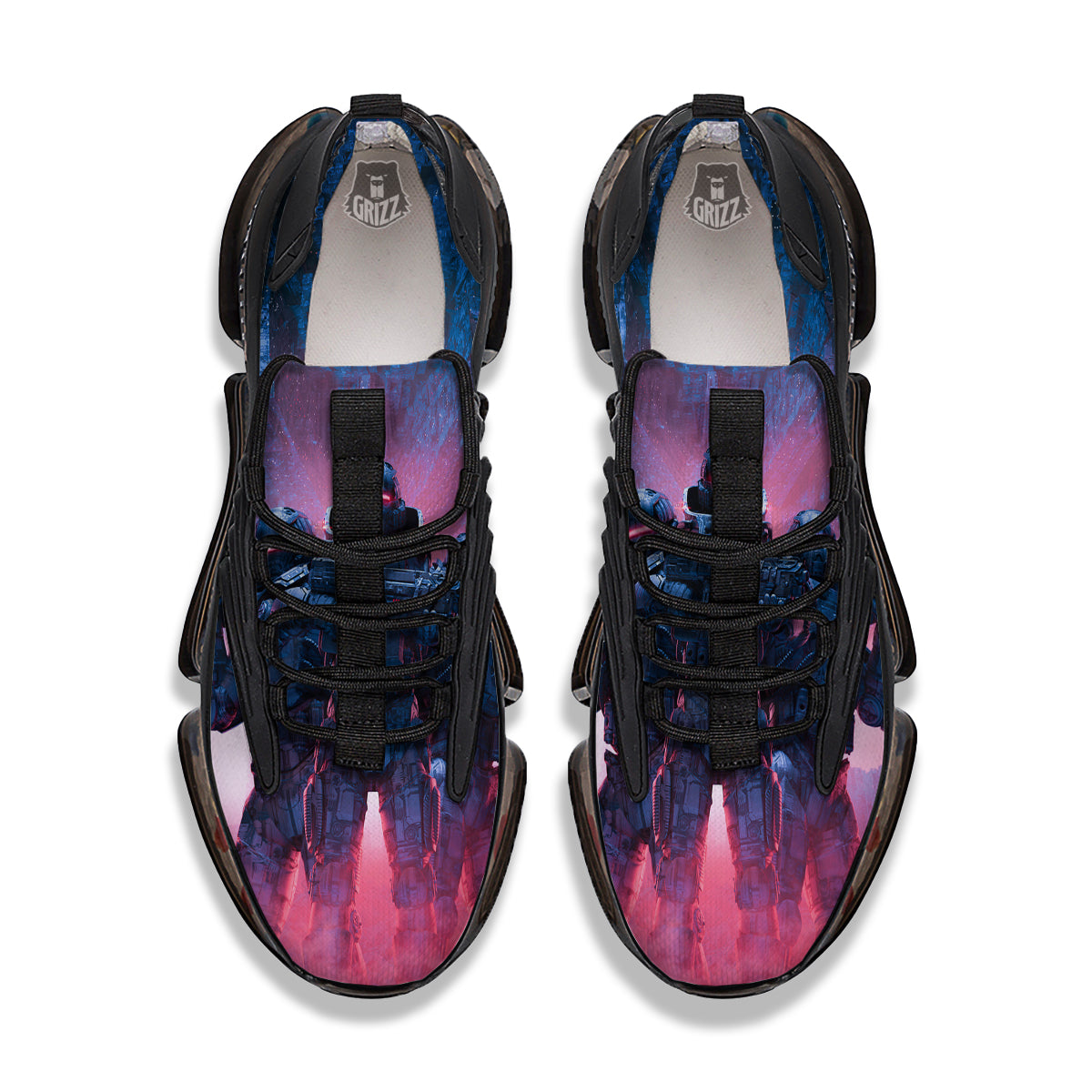 Soldiers Cyberpunk Print Black Gym Shoes-grizzshop