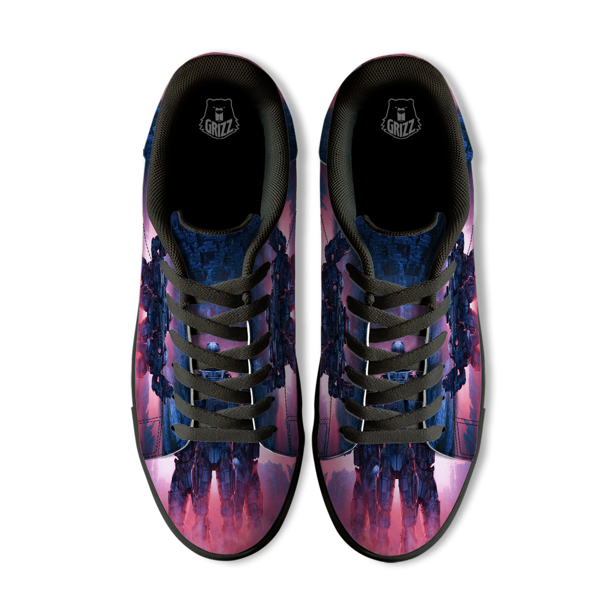 Soldiers Cyberpunk Print Black Low Top Sneakers-grizzshop