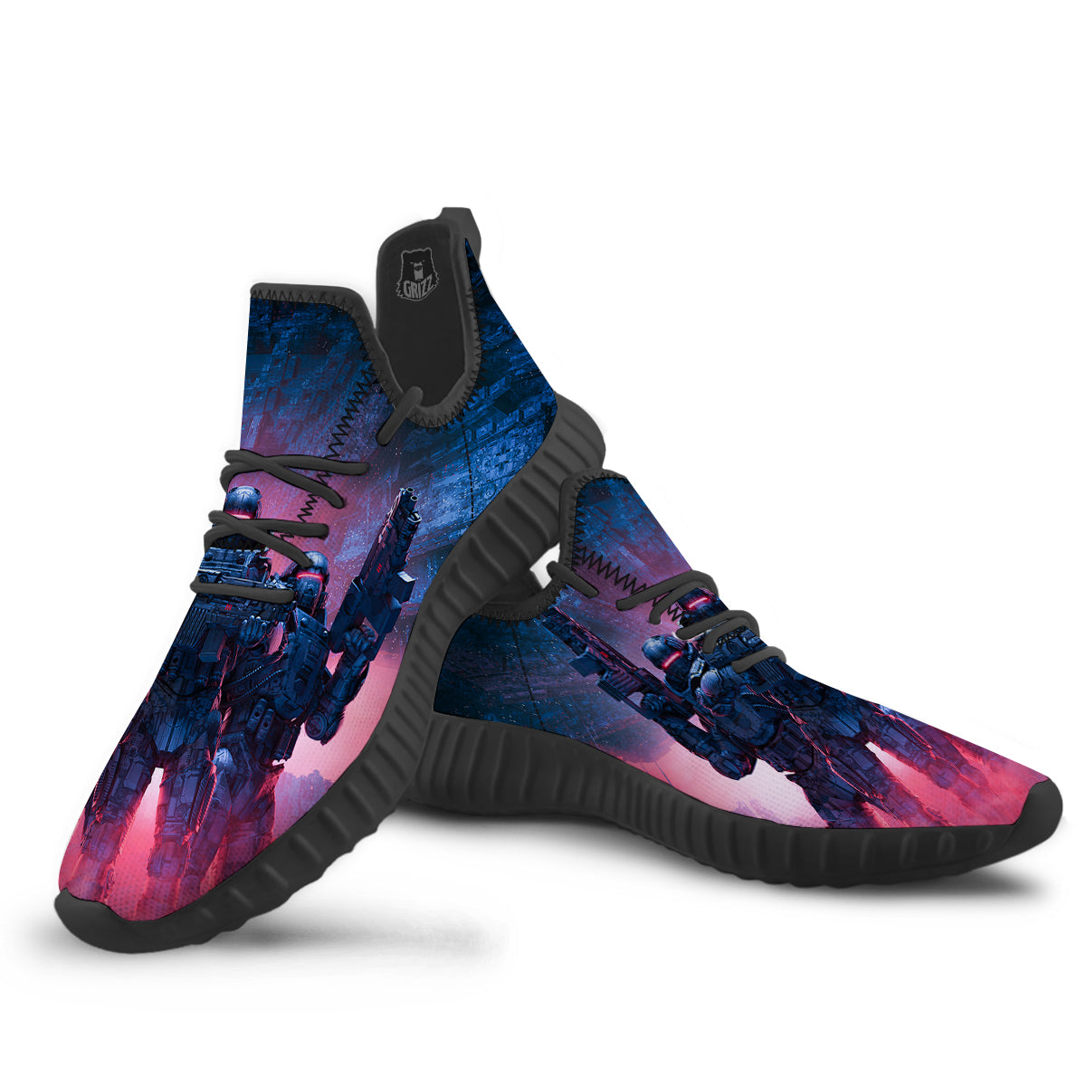Soldiers Cyberpunk Print Black Walking Shoes-grizzshop