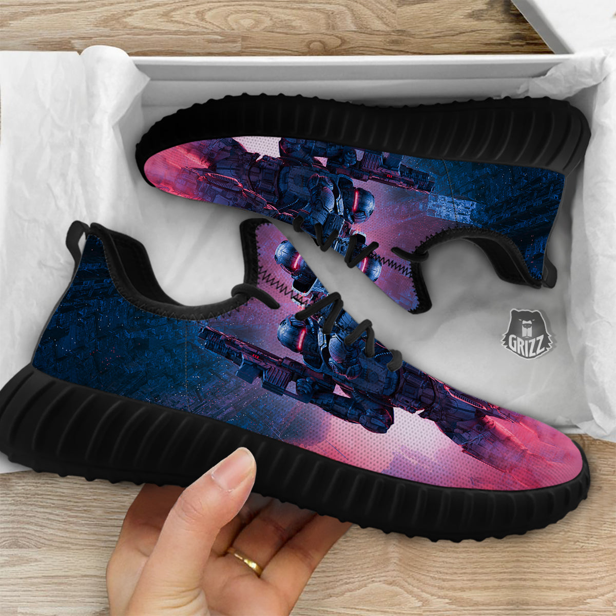 Soldiers Cyberpunk Print Black Walking Shoes-grizzshop