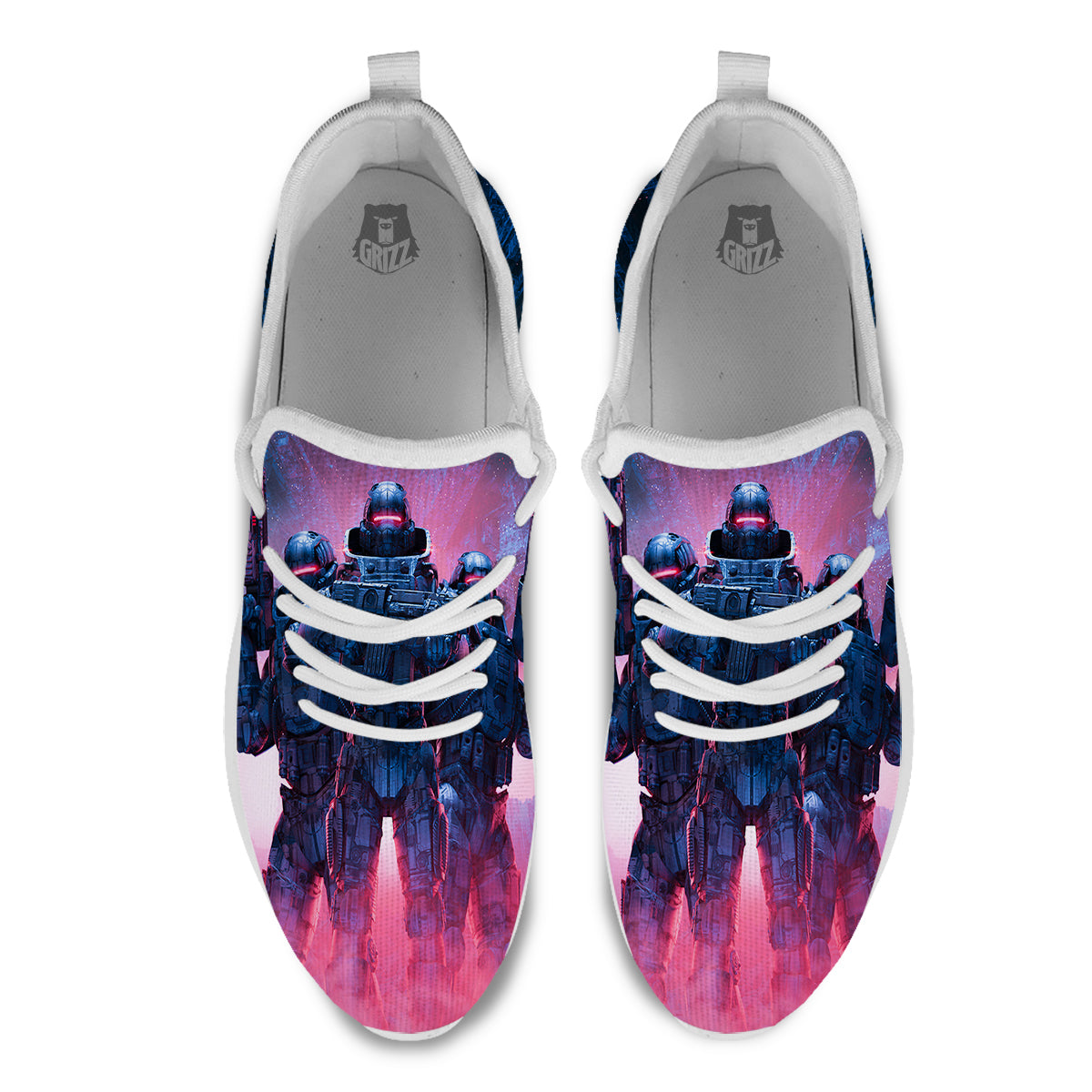 Soldiers Cyberpunk Print White Athletic Shoes-grizzshop