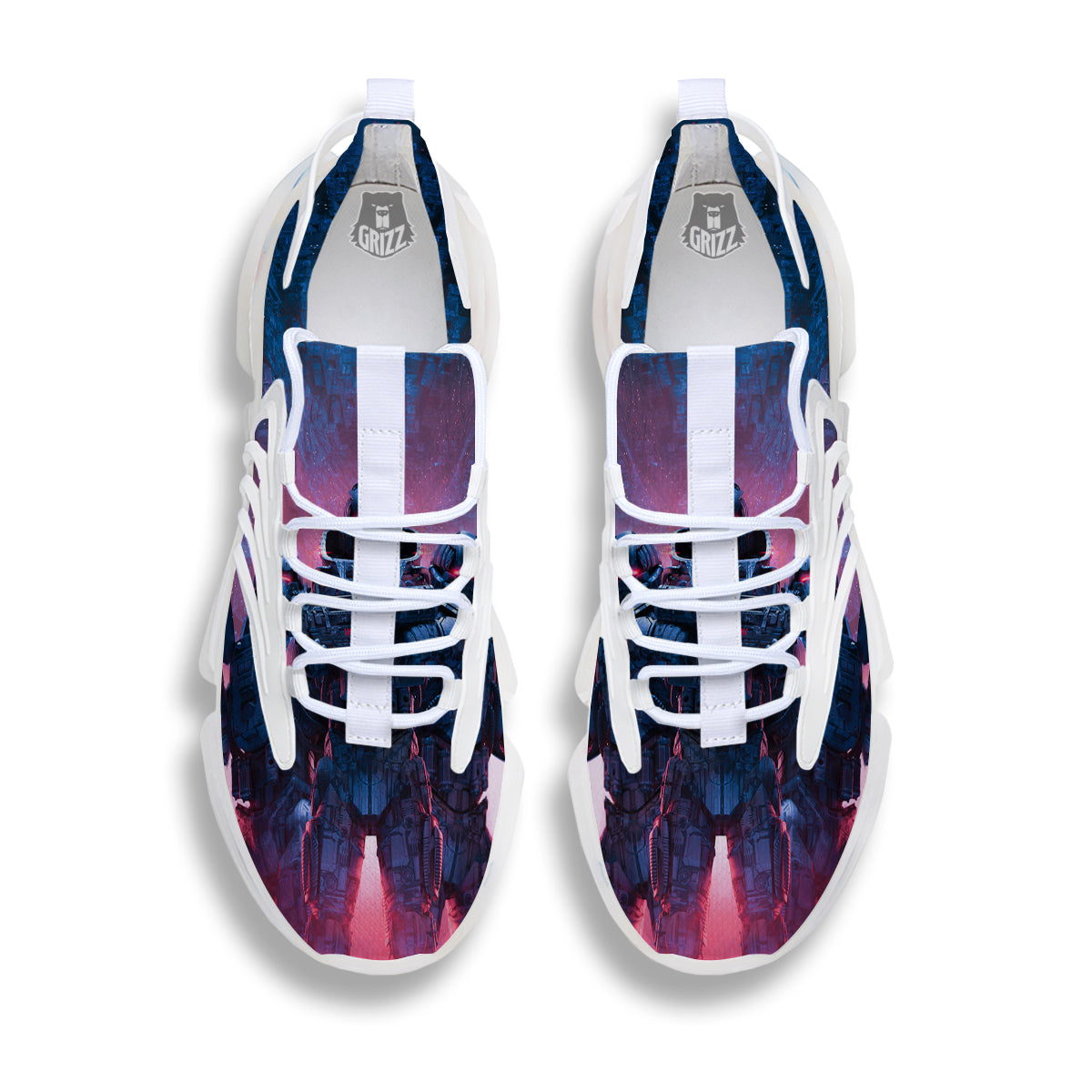 Soldiers Cyberpunk Print White Gym Shoes-grizzshop