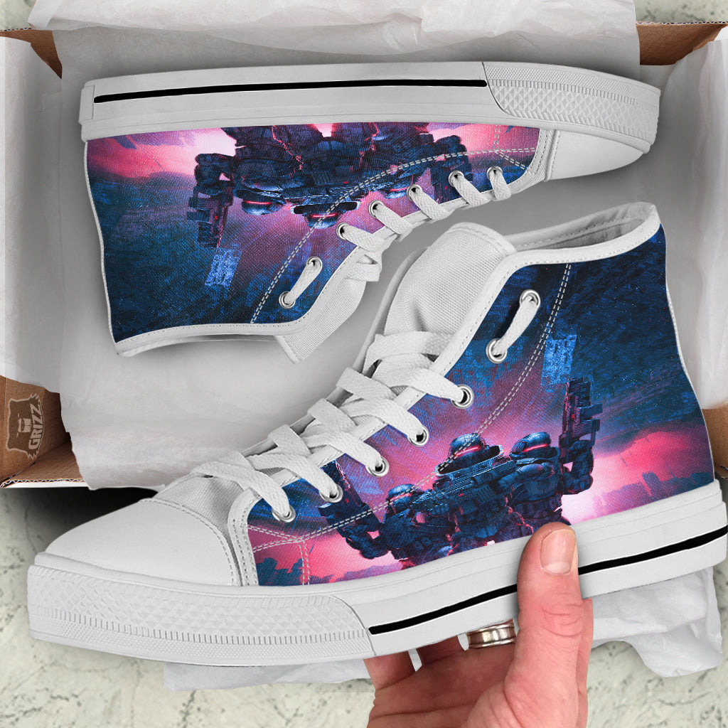 Soldiers Cyberpunk Print White High Top Shoes-grizzshop